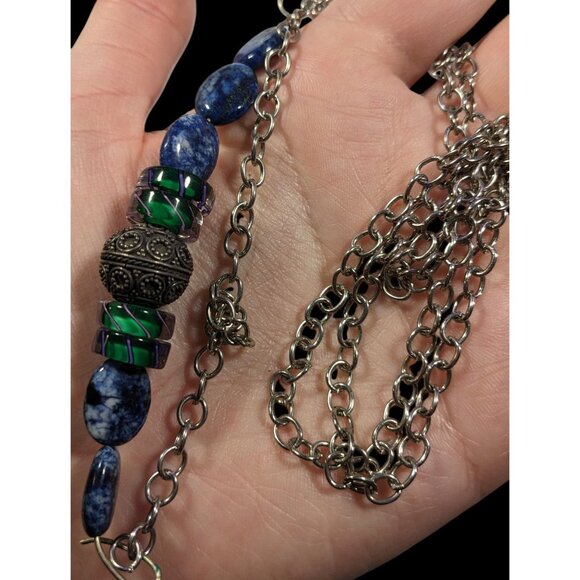 Handmade Beaded Lapis Lazuli And Glass Beaded Necklace - Picture 4 of 7
